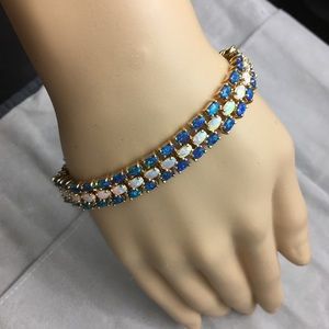 925 Silver GoldPlated White/Blue Opal Bracelet - Reduced